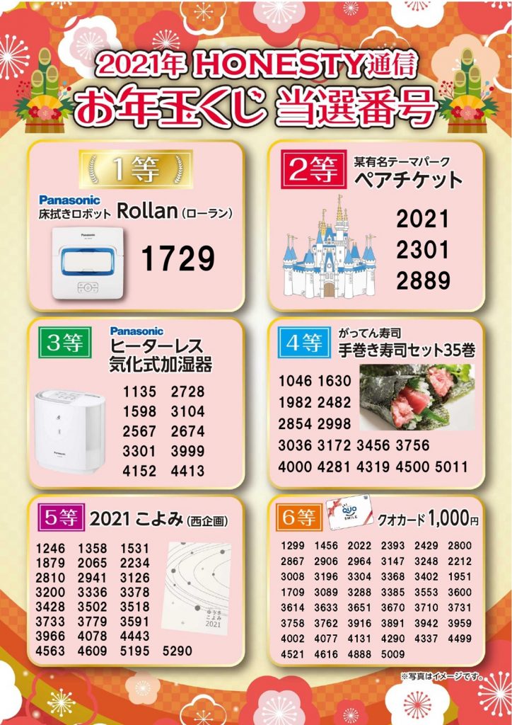 石田屋2021年お年玉お年玉くじ当選番号